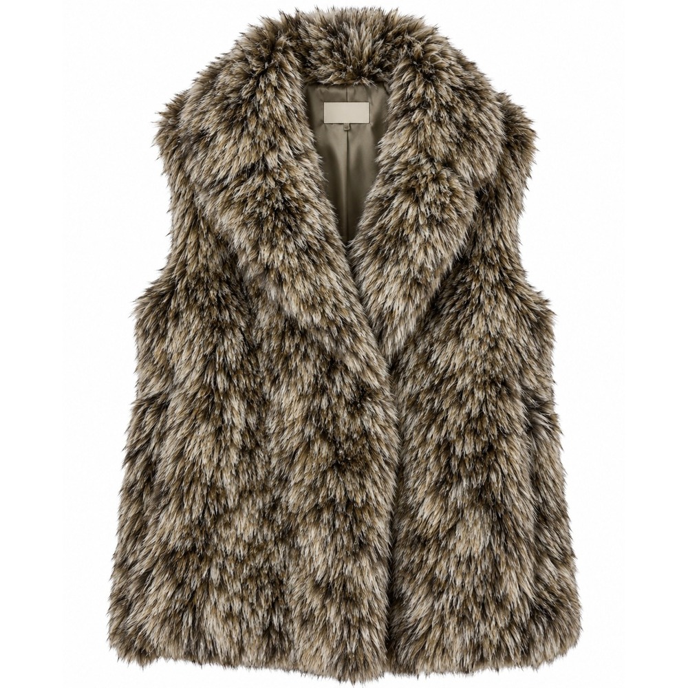 Marleylilly Faux Fur Vest Brown Shaggy Plush Pockets Layering Mob Wife Women S/M